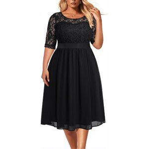 Plus Size Cocktail Dress Lace Midi Pockets Floral for Graduation and Events
